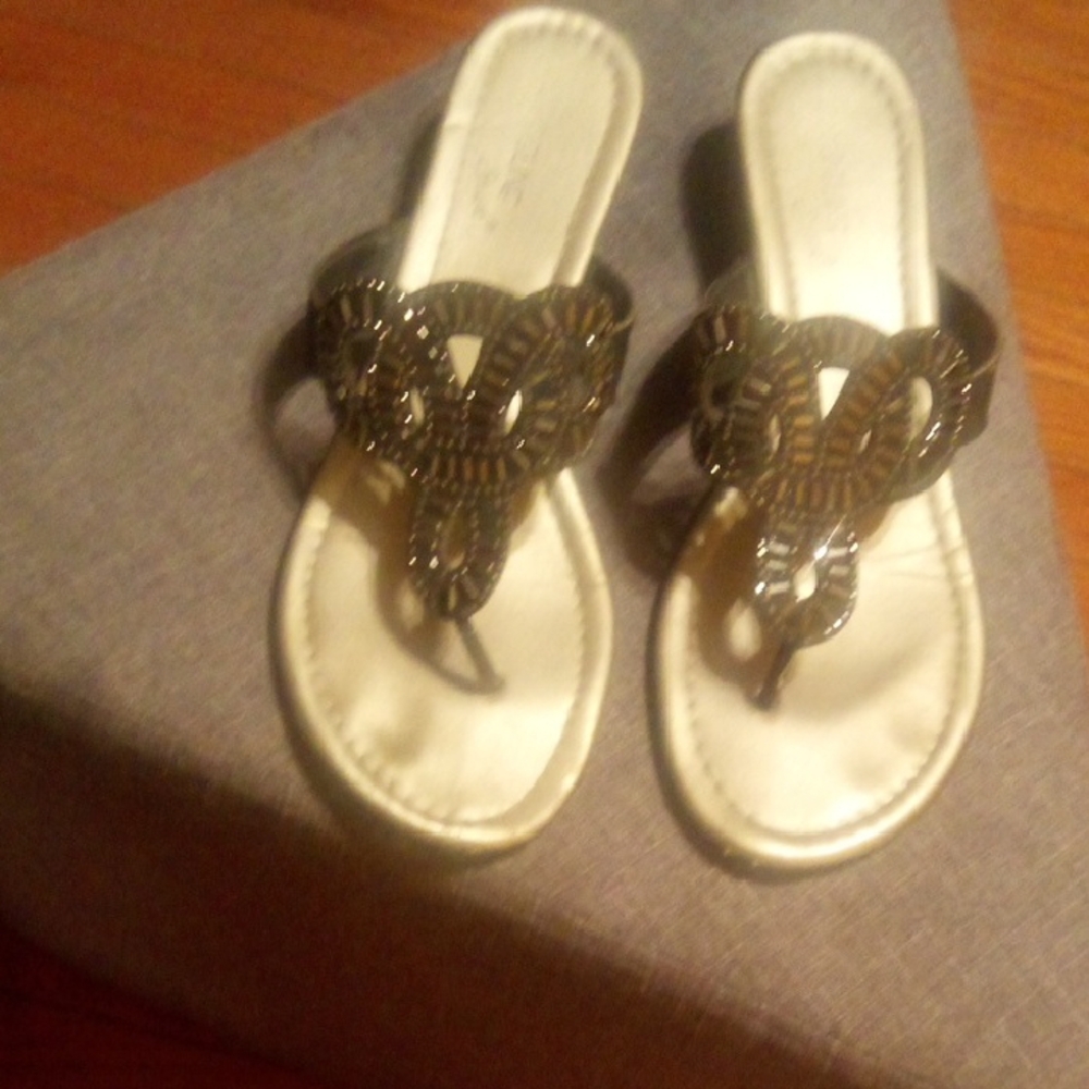 Gold And Black Sandals with Decorative Straps